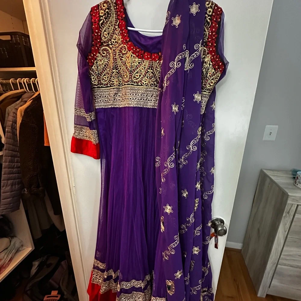 Ethnic Indian Wear Purple and Red Maxi Dress - Picture 15 of 15